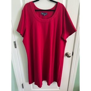 Susan Graver Womens Dress Solid Red Short Sleeve Career Work Size 3X